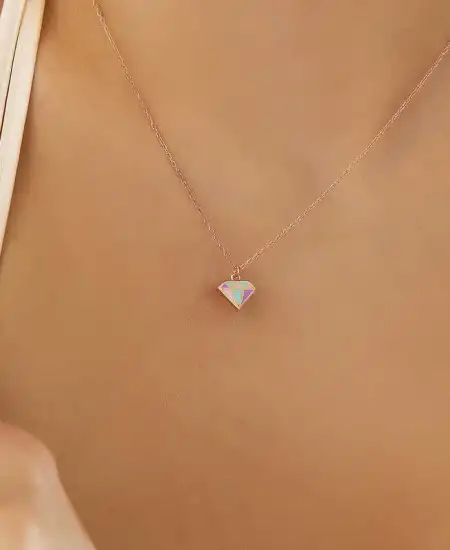 Gümüş Rose Renkli Elmas Kadın Kolye