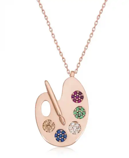 Gümüş Rose Ressam Paleti Kadın Kolye