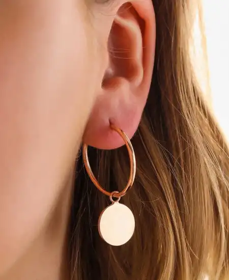 Gümüş Rose Sallantılı Halka Kadın Küpe