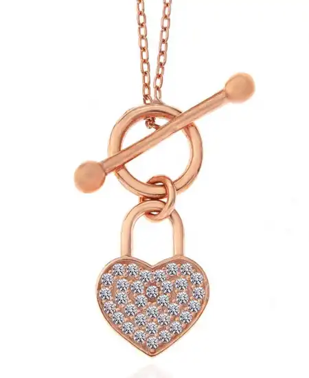 Gümüş Rose Sallantılı Kalp Kadın Kolye