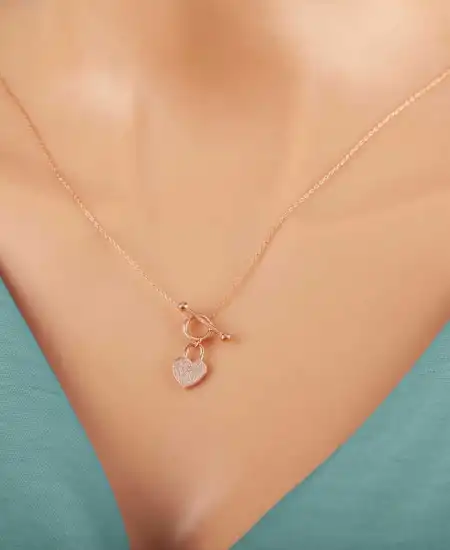 Gümüş Rose Sallantılı Kalp Kadın Kolye