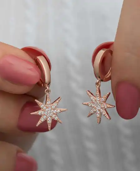 Gümüş Rose Sallantılı Kutup Yıldızı Kadın Küpe