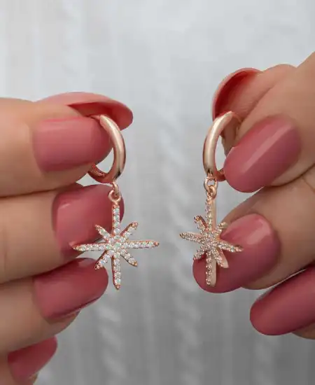 Gümüş Rose Sallantılı Kutup Yıldızı Kadın Küpe