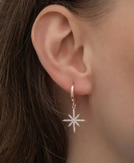 Gümüş Rose Sallantılı Kutup Yıldızı Kadın Küpe