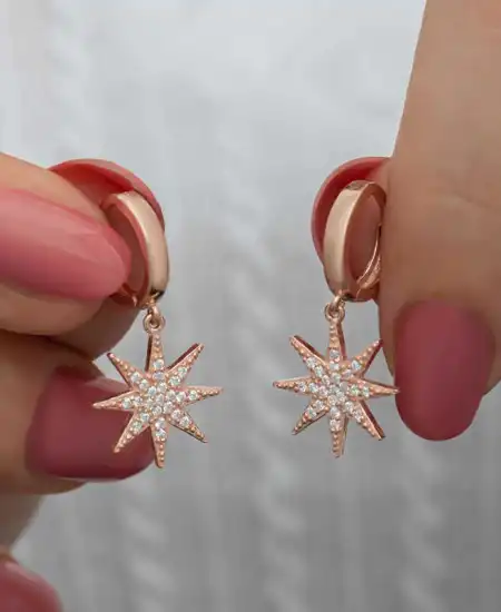 Gümüş Rose Sallantılı Kutup Yıldızı Kadın Küpe
