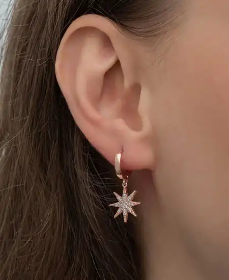 Gümüş Rose Sallantılı Kutup Yıldızı Kadın Küpe