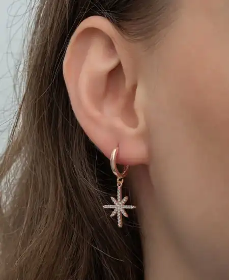 Gümüş Rose Sallantılı Kutup Yıldızı Kadın Küpe