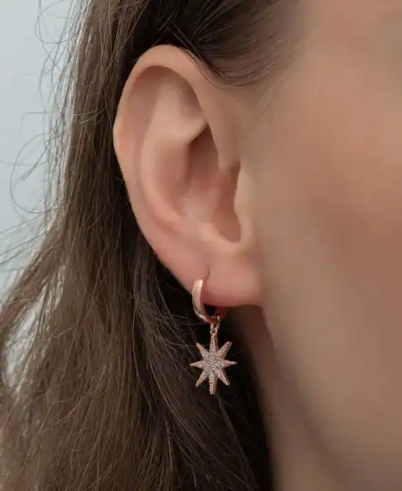 Gümüş Rose Sallantılı Kutup Yıldızı Kadın Küpe