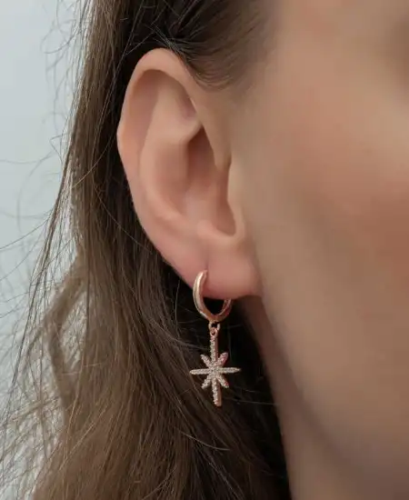 Gümüş Rose Sallantılı Kutup Yıldızı Kadın Küpe