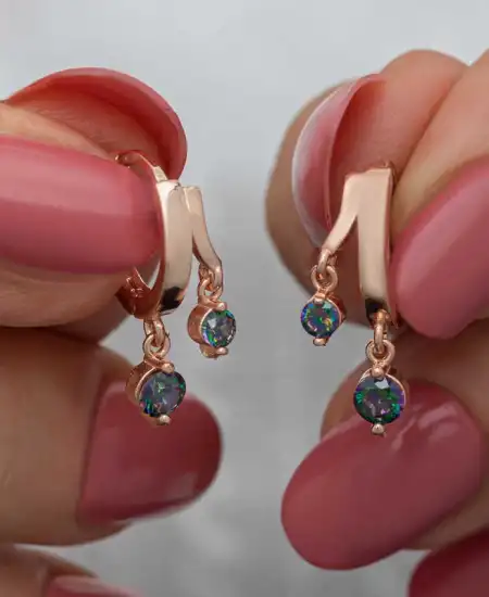 Gümüş Rose Sallantılı Mistik Topaz Kadın Küpe