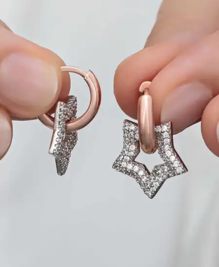 Gümüş Rose Sallantılı Yıldız Kadın Küpe