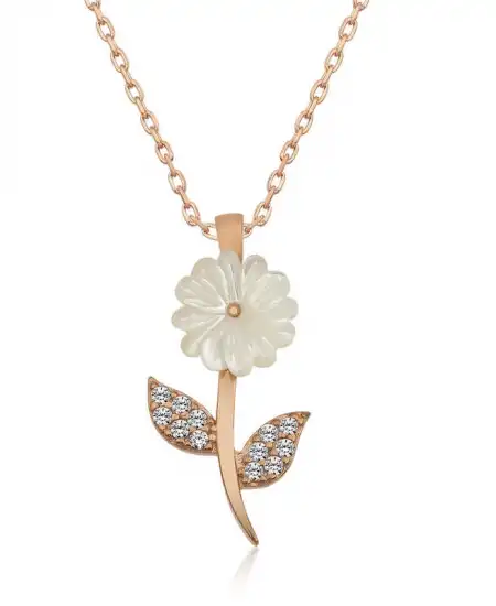 Gümüş Rose Sedef Çiçek Kolye