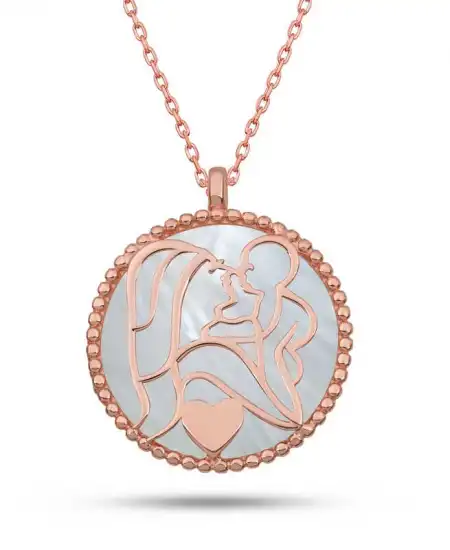 Gümüş Rose Sedef Taşlı Anne Çocuk Sevgisi Kolye