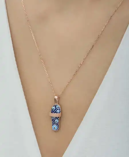 Gümüş Rose Şerit Terlik Kadın Kolye