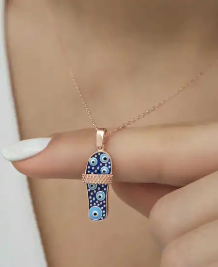 Gümüş Rose Şerit Terlik Kadın Kolye