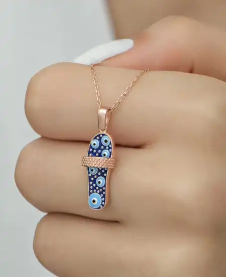 Gümüş Rose Şerit Terlik Kadın Kolye