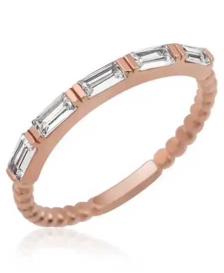 Gümüş Rose Sıralı Baget Taşlı Kadın Yüzük