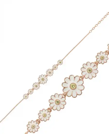 Gümüş Rose Sıralı Papatya Bayan Bileklik