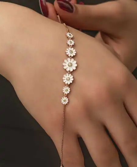 Gümüş Rose Sıralı Papatya Bayan Bileklik