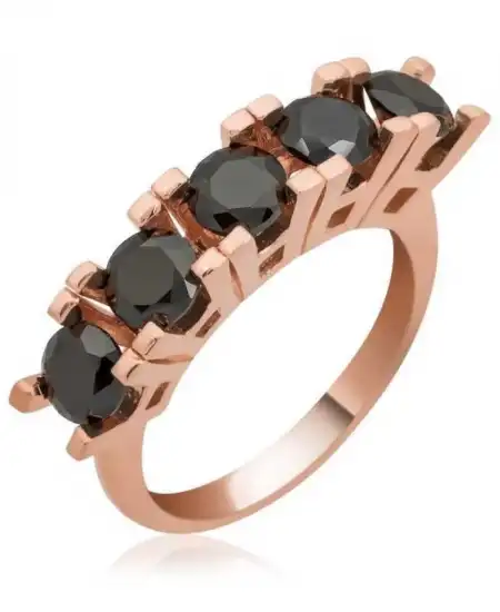 Gümüş Rose Siyah 5 Taş Bayan Yüzük