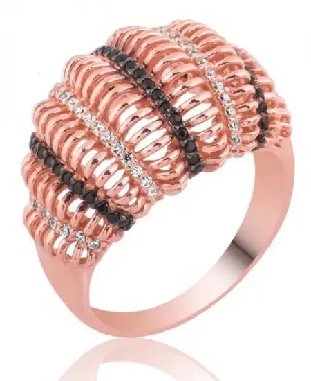 Gümüş Rose Siyah Beyaz Taşlı Bayan Yüzük