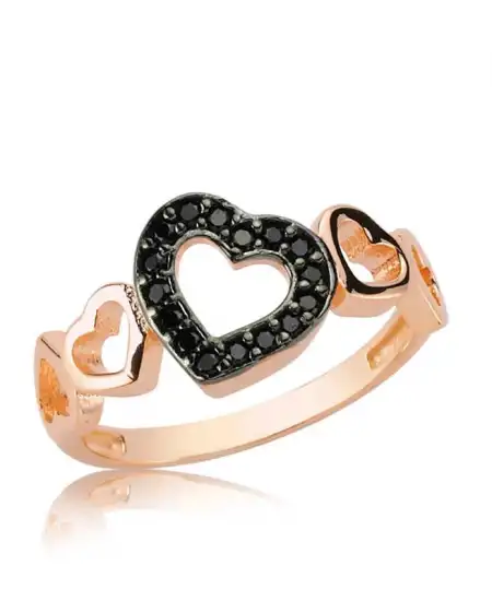 Gümüş Rose Siyah Kalpli Bayan Yüzük