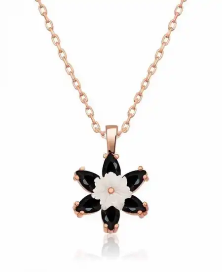 Gümüş Rose Siyah Lotus Çiçeği Kolye