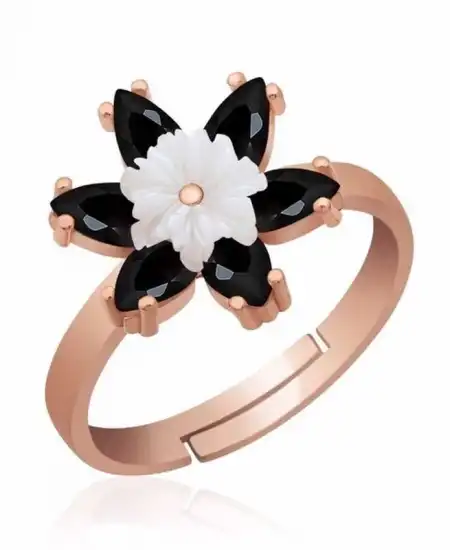 Gümüş Rose Siyah Lotus Çiçeği Yüzük