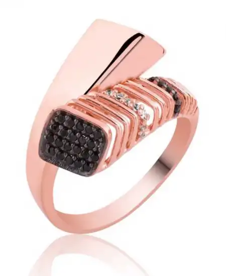 Gümüş Rose Siyah Taşlı Bayan Yüzük
