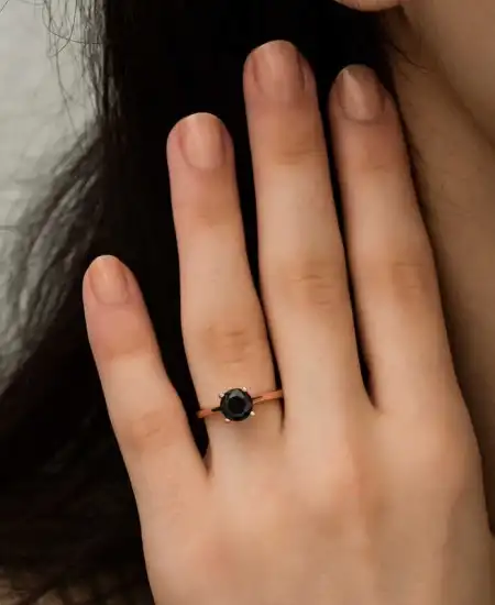 Gümüş Rose Siyah Tektaş Yüzük