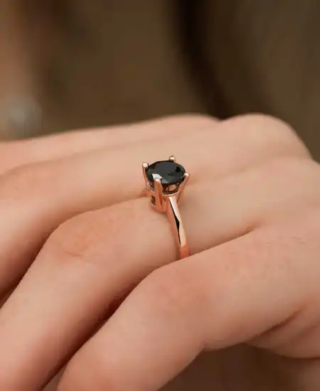 Gümüş Rose Siyah Tektaş Yüzük