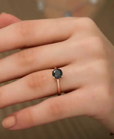 Gümüş Rose Siyah Tektaş Yüzük