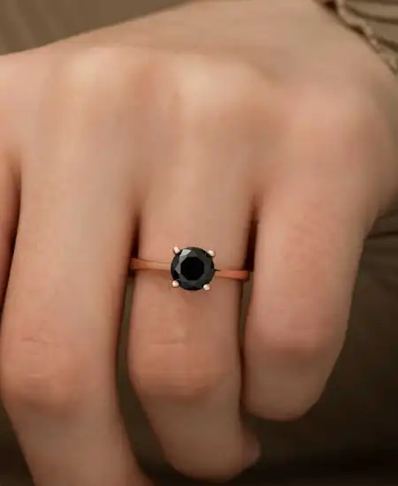 Gümüş Rose Siyah Tektaş Yüzük