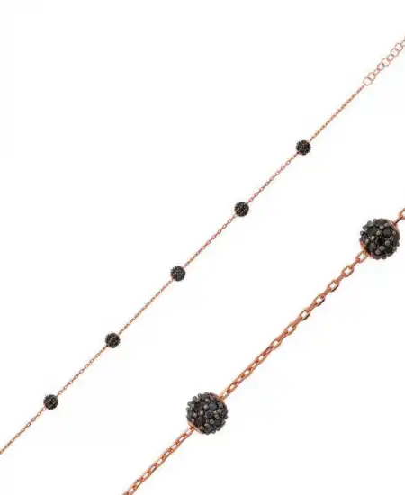 Gümüş Rose Siyah Toplu Bayan Bileklik