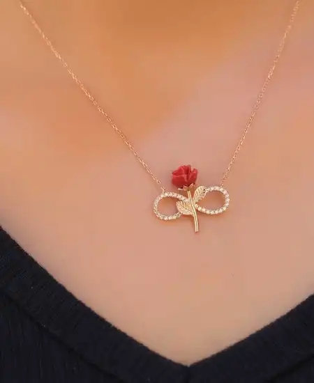 Gümüş Rose Sonsuz Gül Bayan Kolye