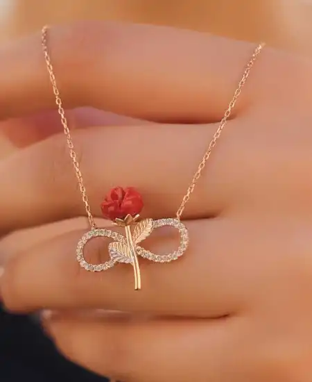 Gümüş Rose Sonsuz Gül Bayan Kolye