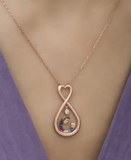 Gümüş Rose Sonsuz Kalpli Anne Çocuk Kolyesi