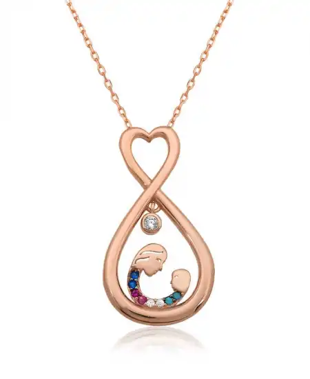 Gümüş Rose Sonsuz Kalpli Anne Çocuk Kolyesi