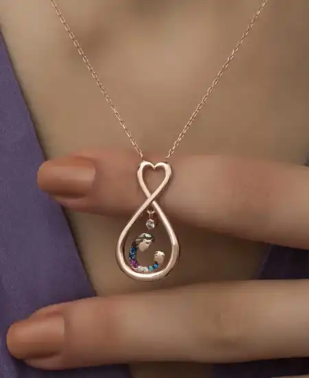 Gümüş Rose Sonsuz Kalpli Anne Çocuk Kolyesi