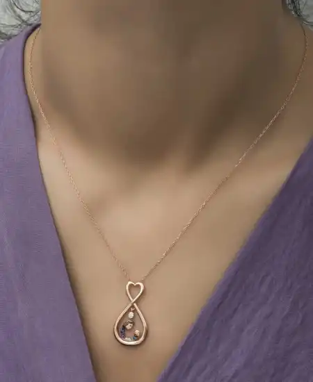 Gümüş Rose Sonsuz Kalpli Anne Çocuk Kolyesi