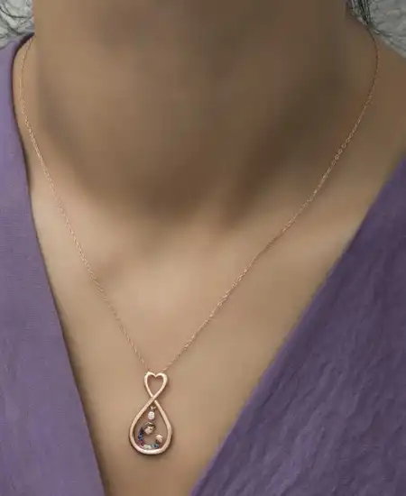 Gümüş Rose Sonsuz Kalpli Anne Çocuk Kolyesi