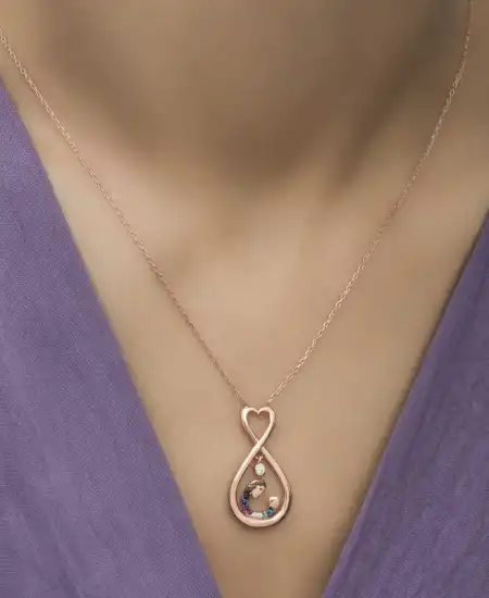 Gümüş Rose Sonsuz Kalpli Anne Çocuk Kolyesi