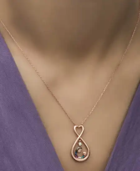 Gümüş Rose Sonsuz Kalpli Anne Çocuk Kolyesi