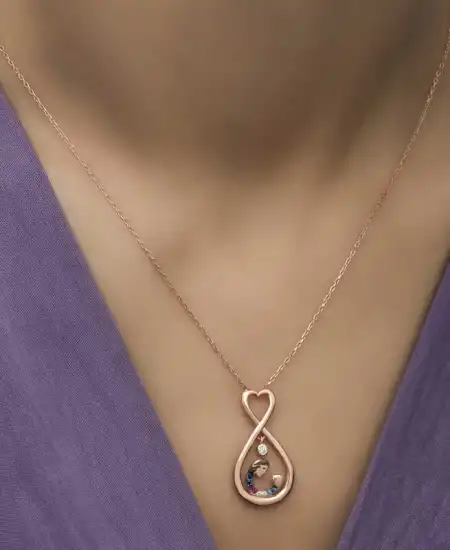 Gümüş Rose Sonsuz Kalpli Anne Çocuk Kolyesi