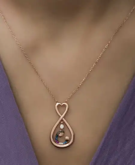 Gümüş Rose Sonsuz Kalpli Anne Çocuk Kolyesi