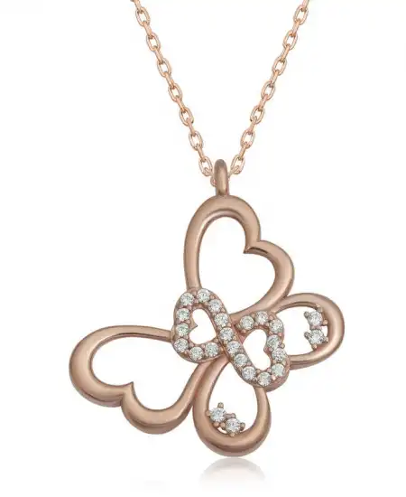 Gümüş Rose Sonsuzluk Kelebek Kadın Kolye