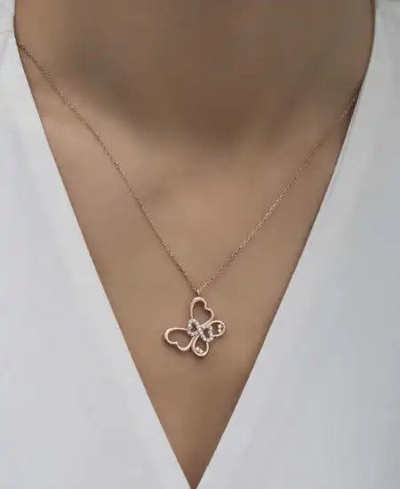 Gümüş Rose Sonsuzluk Kelebek Kadın Kolye