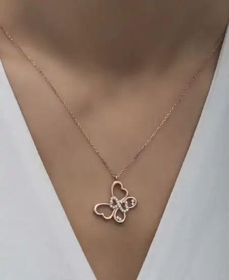 Gümüş Rose Sonsuzluk Kelebek Kadın Kolye