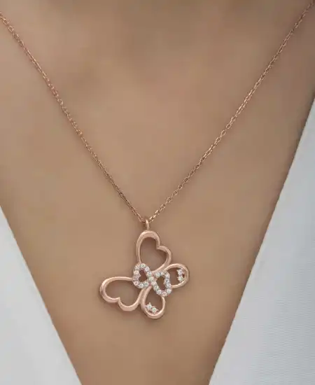 Gümüş Rose Sonsuzluk Kelebek Kadın Kolye