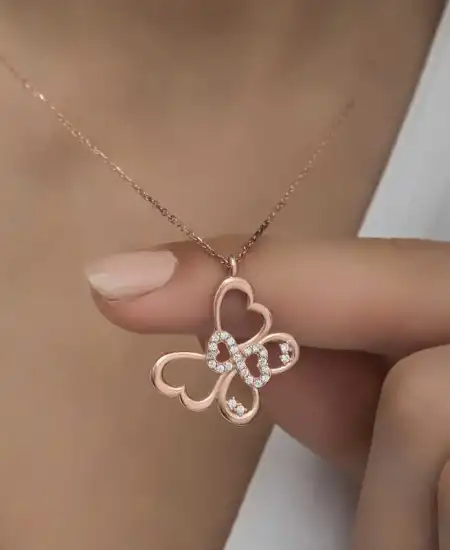 Gümüş Rose Sonsuzluk Kelebek Kadın Kolye
